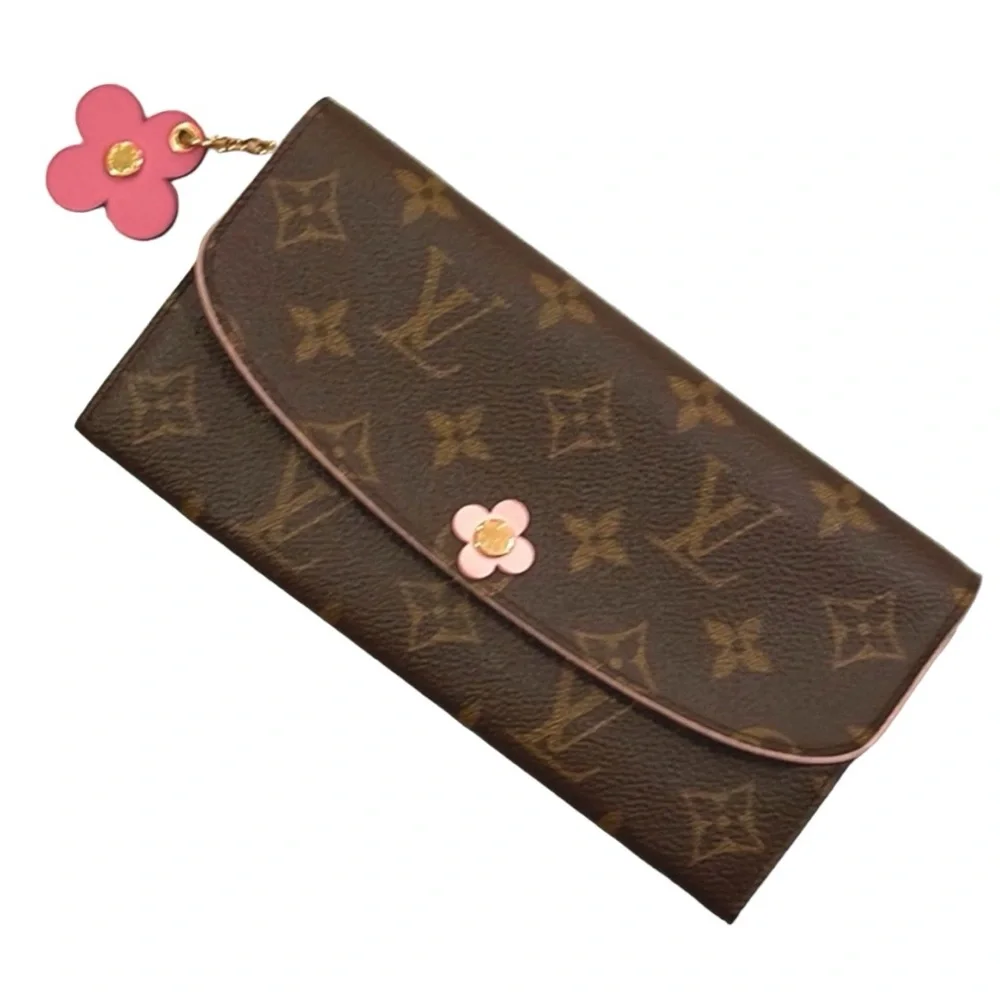 Louis Vuitton Long Wallet Portefeuille Emilie Brown Monogram with Pink Accents - Picture 1 of 13